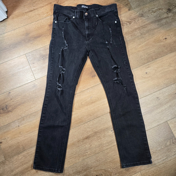 True Luck Black Distressed Stretch Denim Jeans Men’s 36x30 Punk Hip Hop Retro - Picture 2 of 12